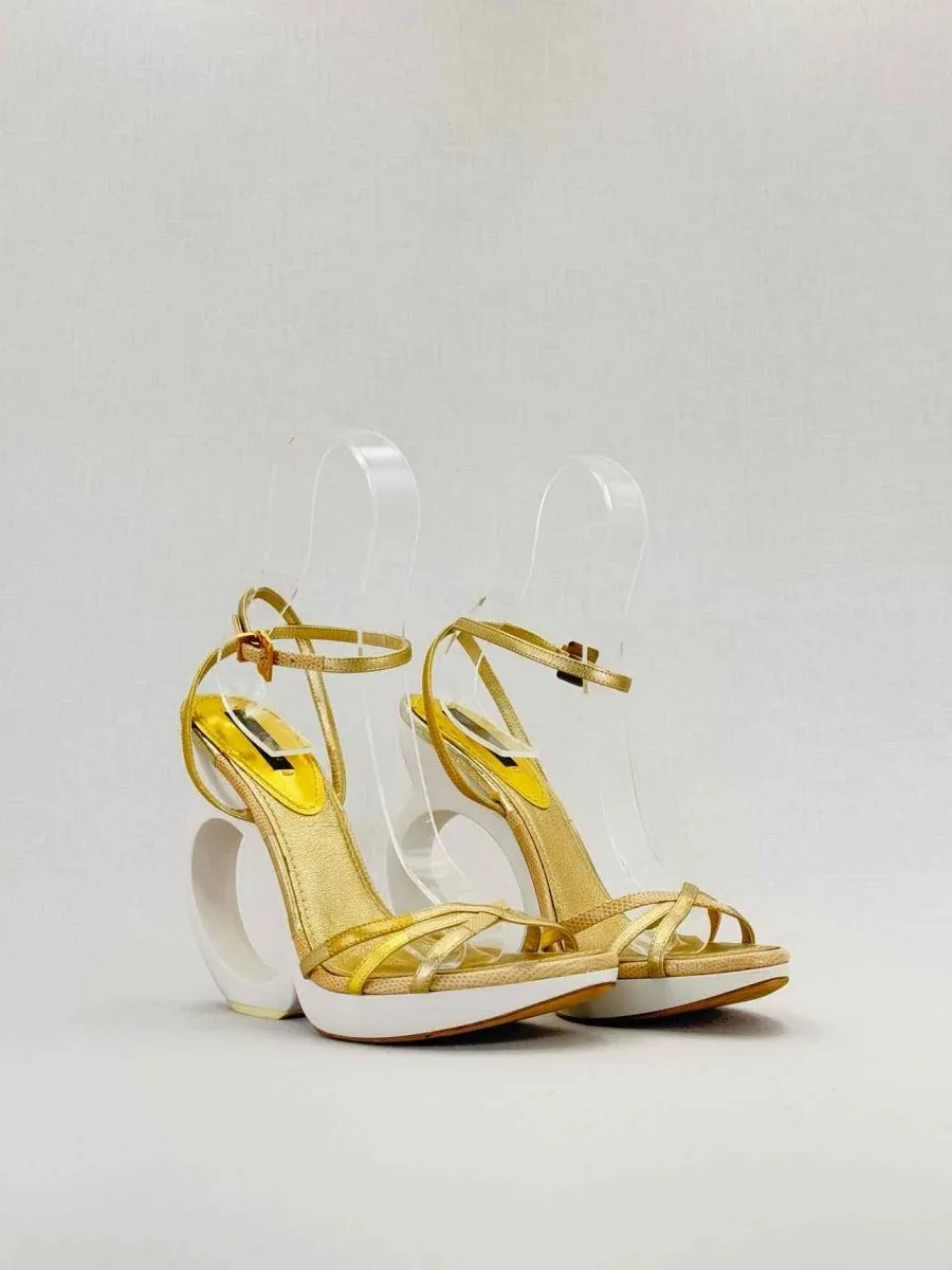 LOUIS VUITTON Gold & White Heeled Sandals 38.5