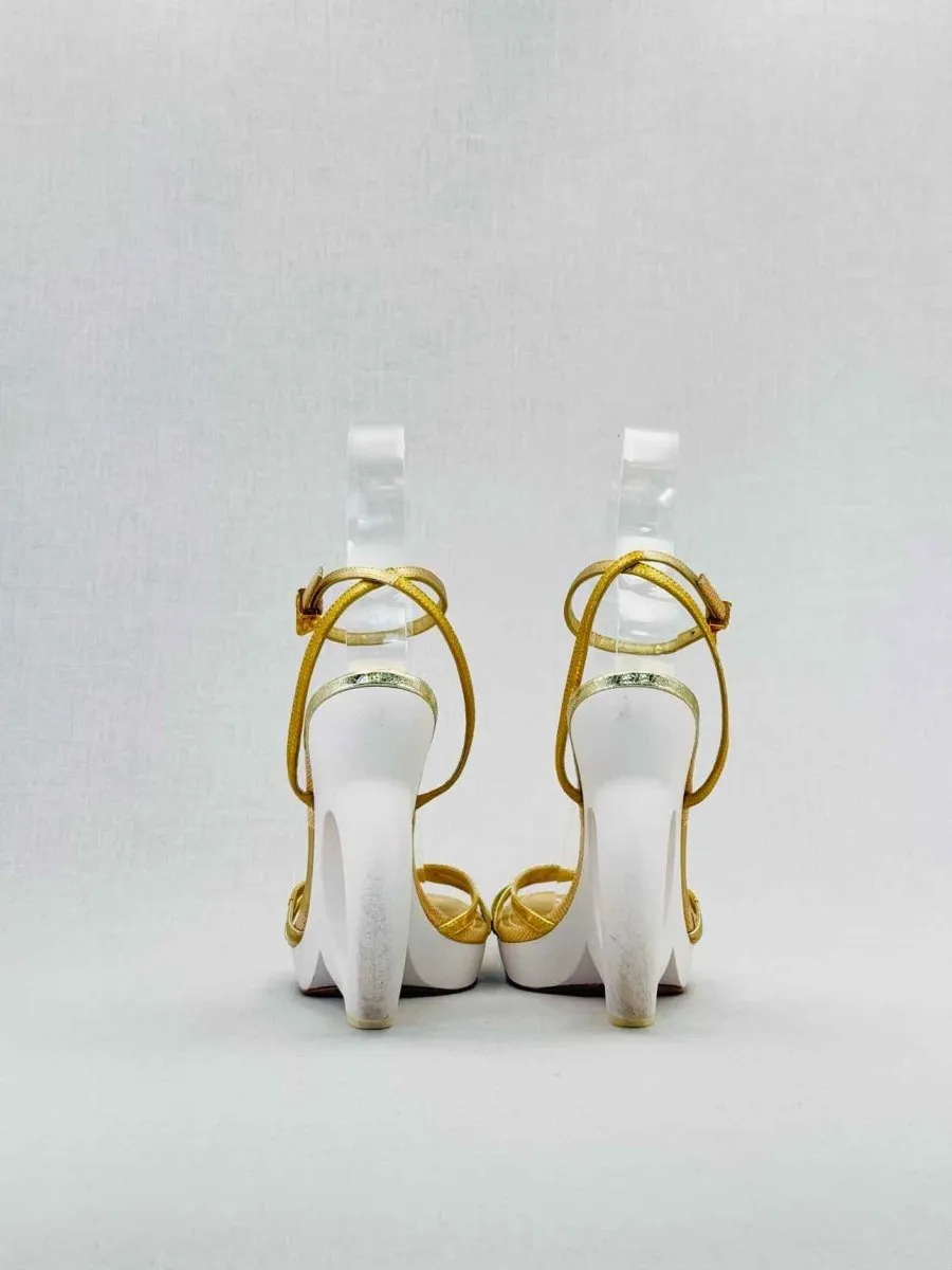 LOUIS VUITTON Gold & White Heeled Sandals 38.5