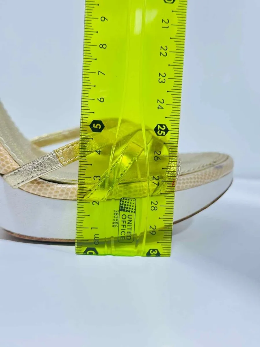 LOUIS VUITTON Gold & White Heeled Sandals 38.5