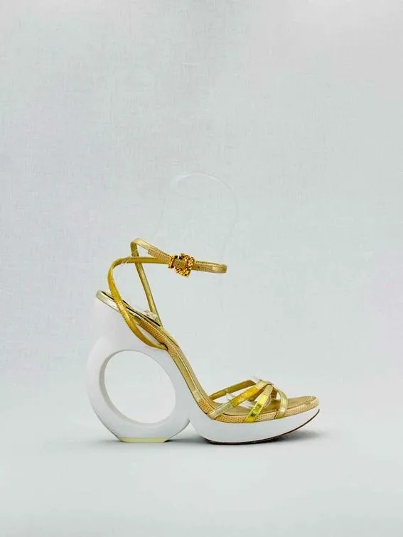 LOUIS VUITTON Gold & White Heeled Sandals 38.5