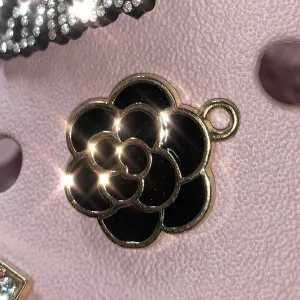 METAL SHOE CHARMS - BLACK ENAMEL CAMELLIA