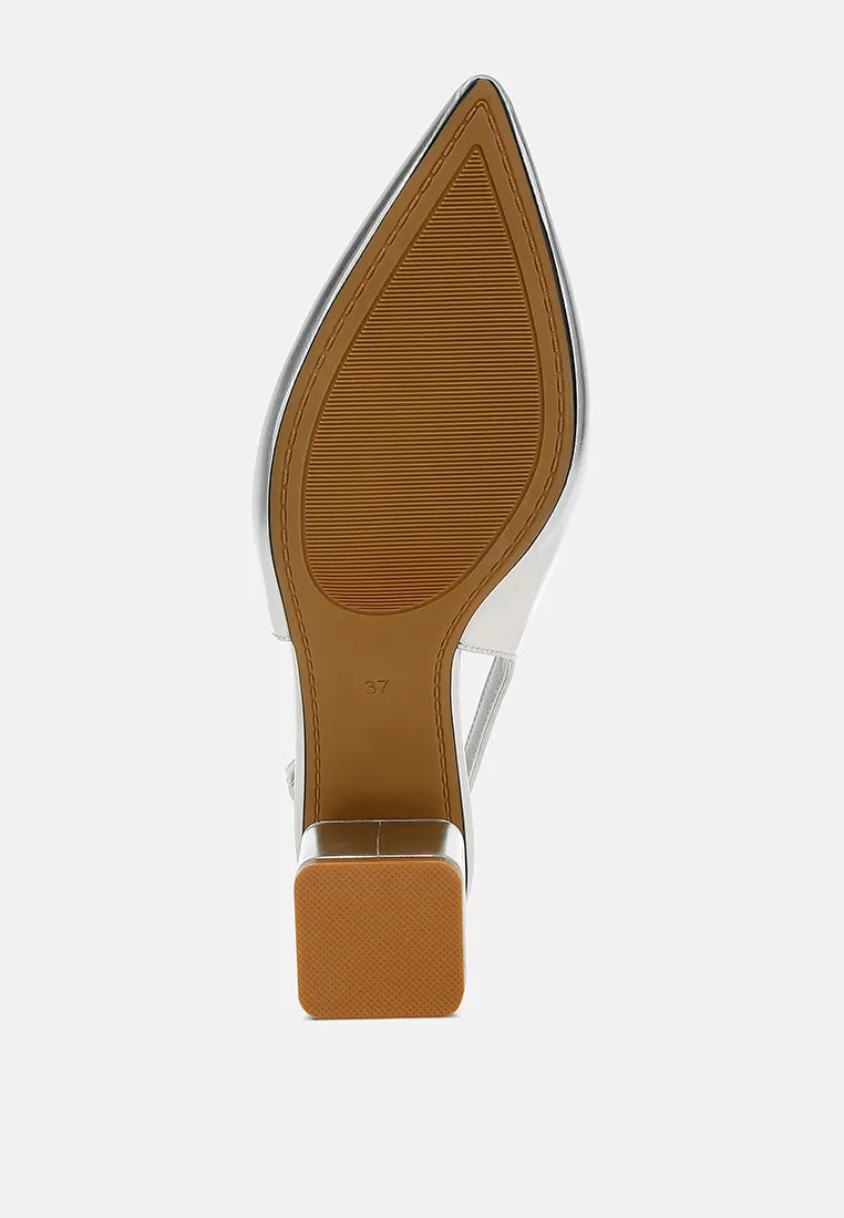 Metallic Faux Leather Slingback Sandals by RUW