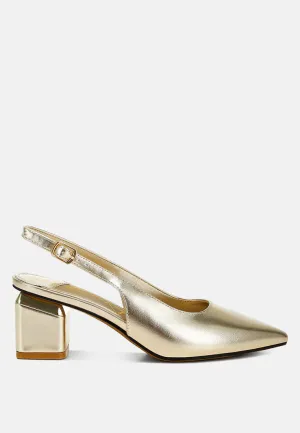 Metallic Faux Leather Slingback Sandals by RUW