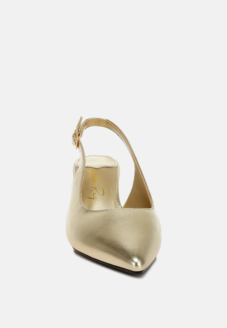 Metallic Faux Leather Slingback Sandals by RUW