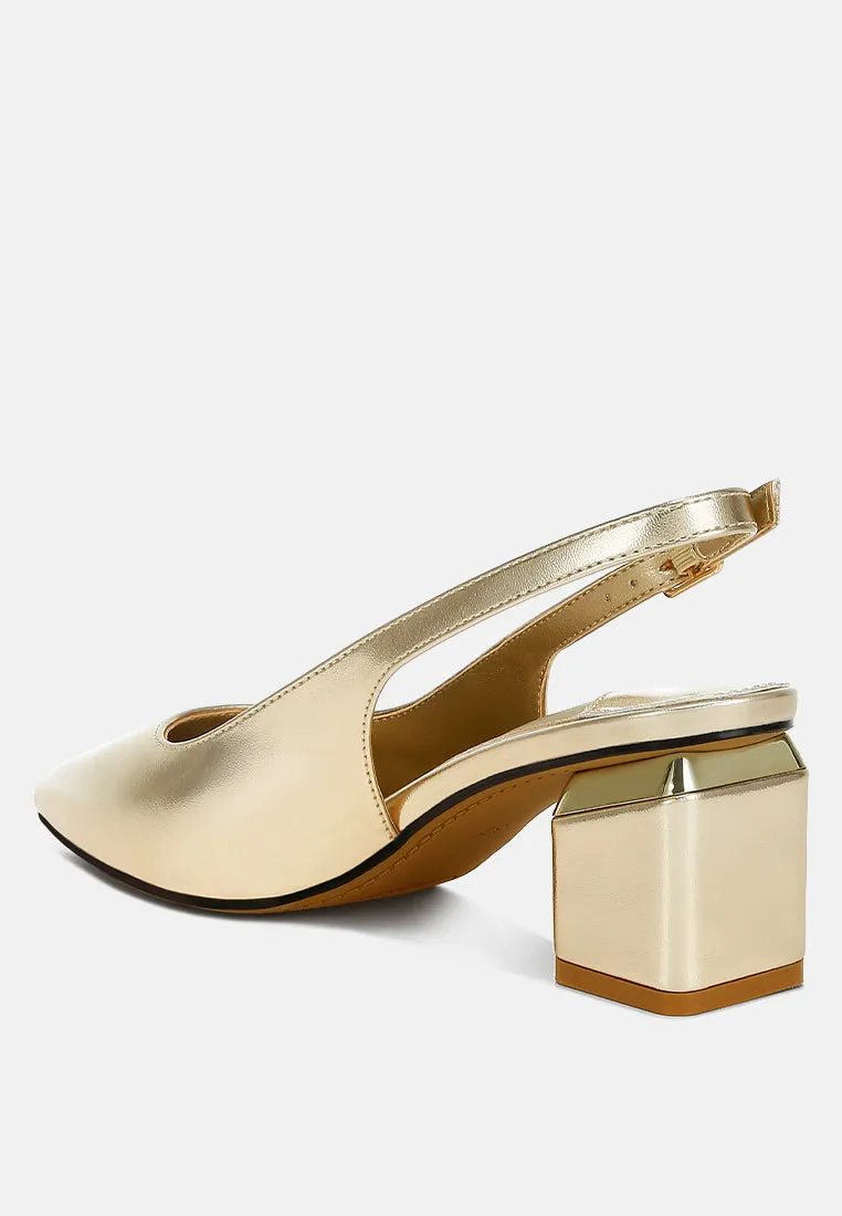 Metallic Faux Leather Slingback Sandals by RUW