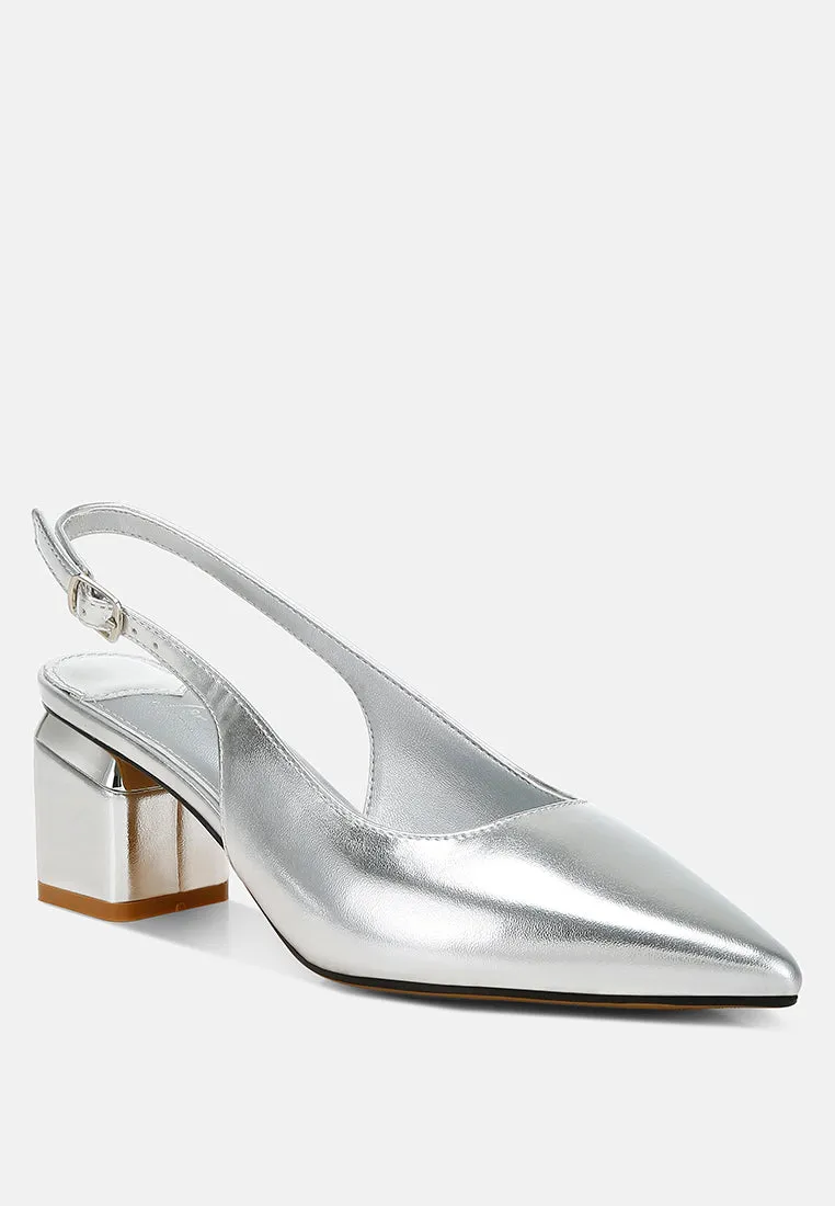 Metallic Faux Leather Slingback Sandals by RUW