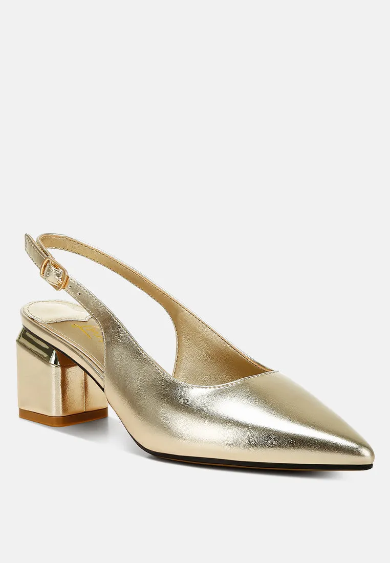 Metallic Faux Leather Slingback Sandals by RUW