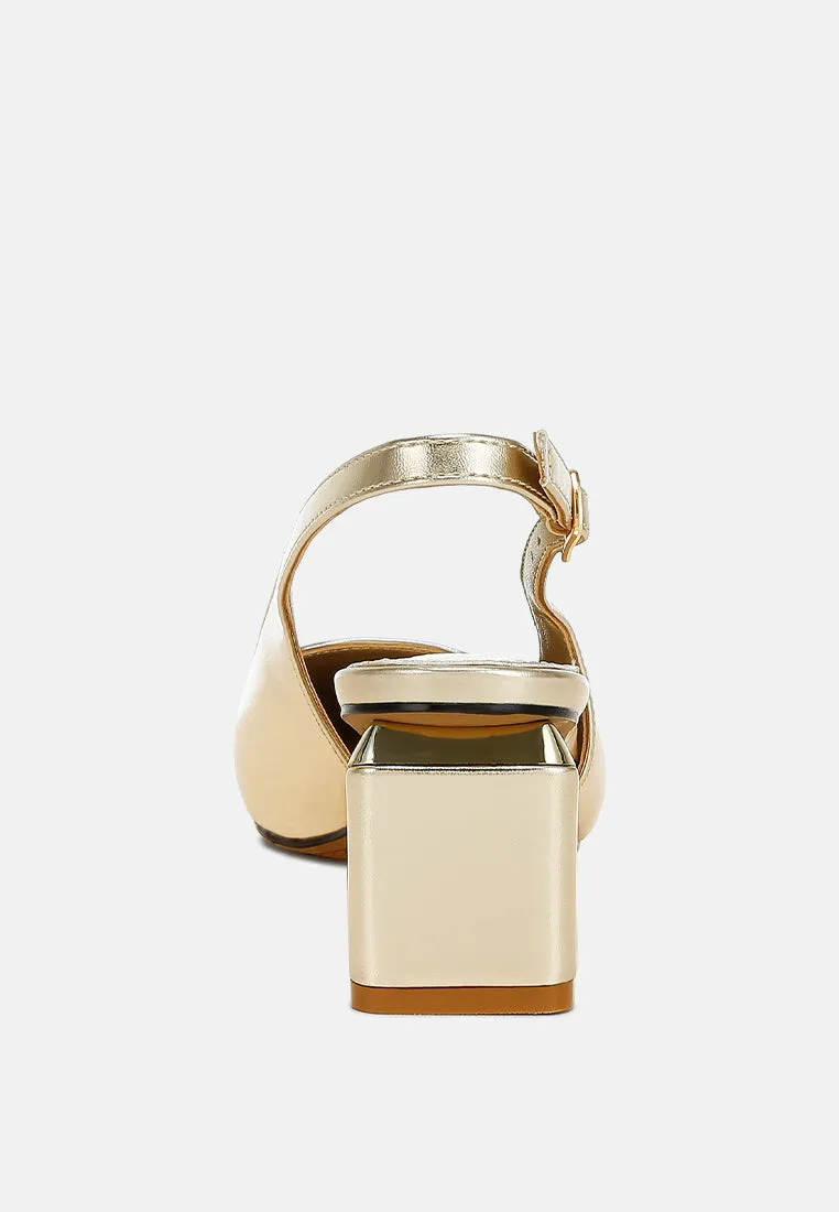 Metallic Faux Leather Slingback Sandals by RUW