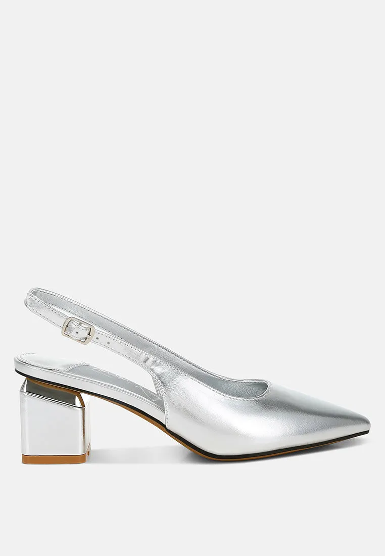 Metallic Faux Leather Slingback Sandals by RUW