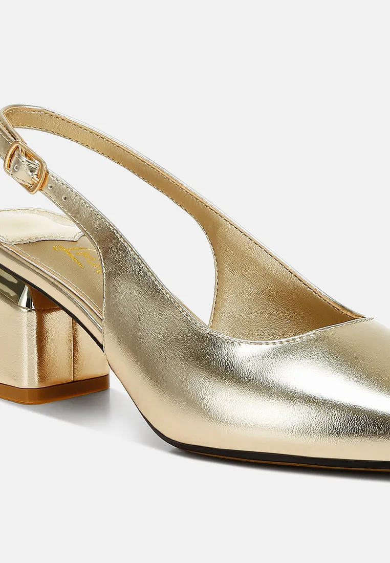 Metallic Faux Leather Slingback Sandals by RUW