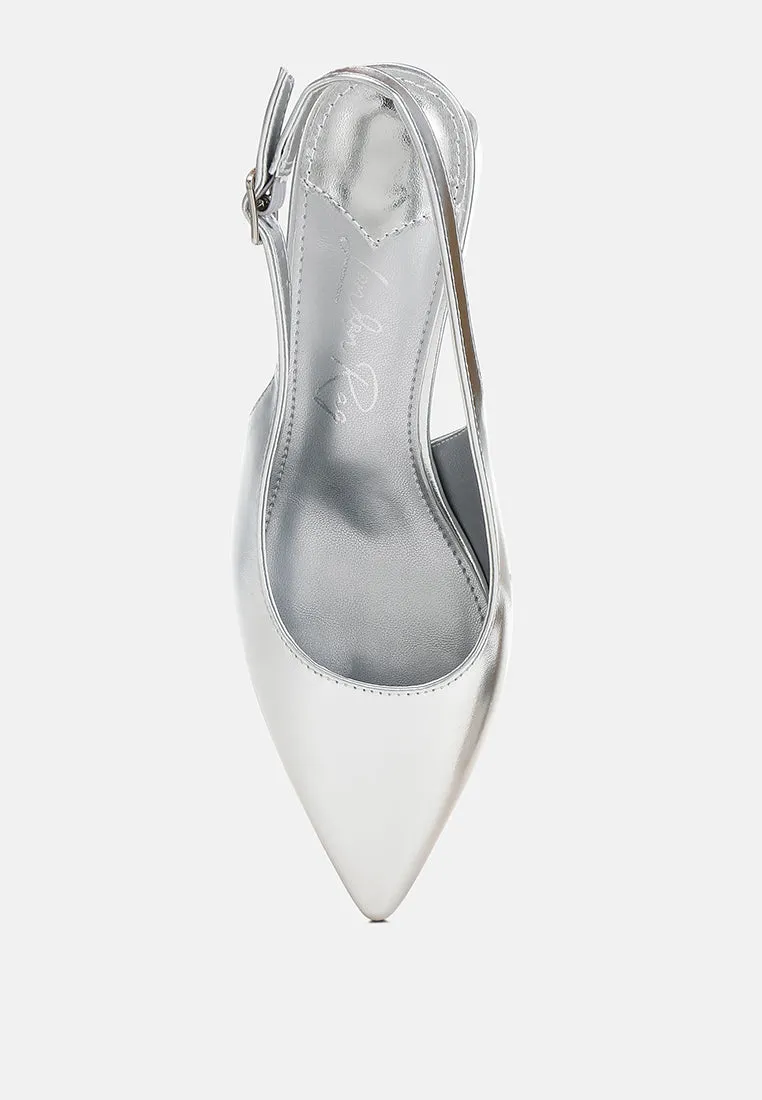 Metallic Faux Leather Slingback Sandals by RUW