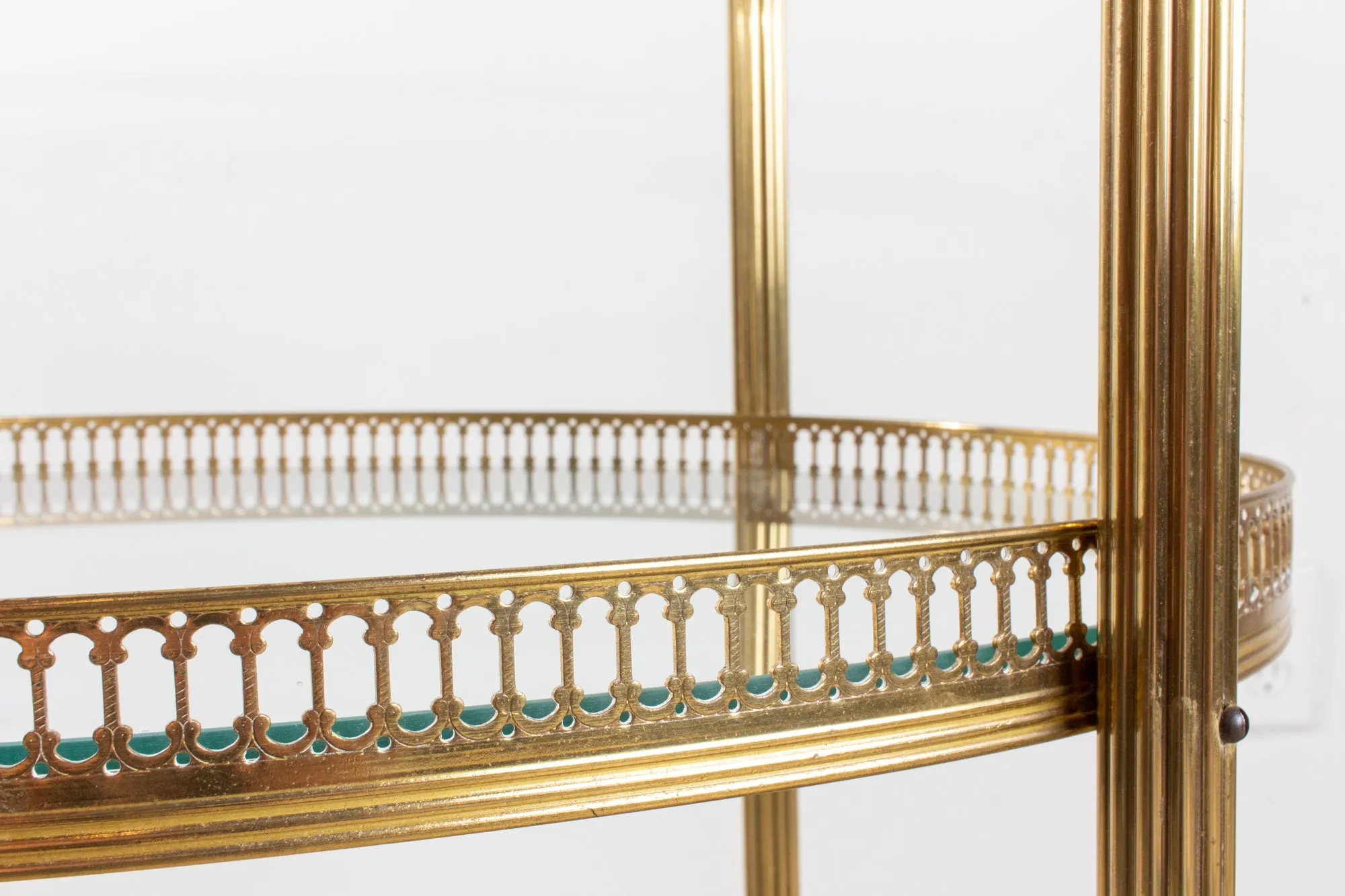 Mid-Century French Brass & Glass Oval Bar Cart with Removable Top Tray