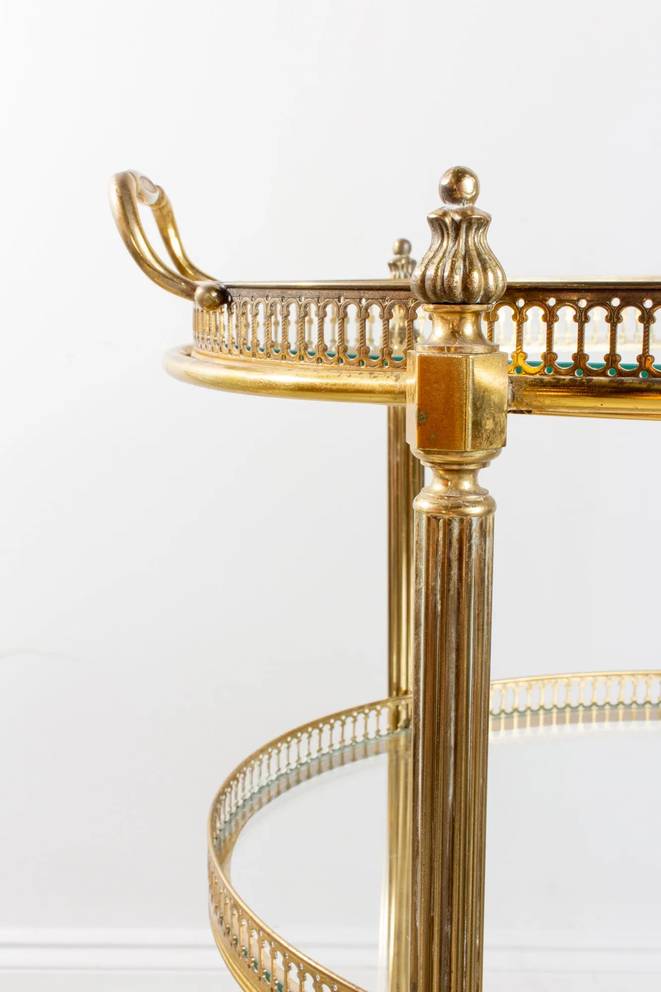 Mid-Century French Brass & Glass Oval Bar Cart with Removable Top Tray