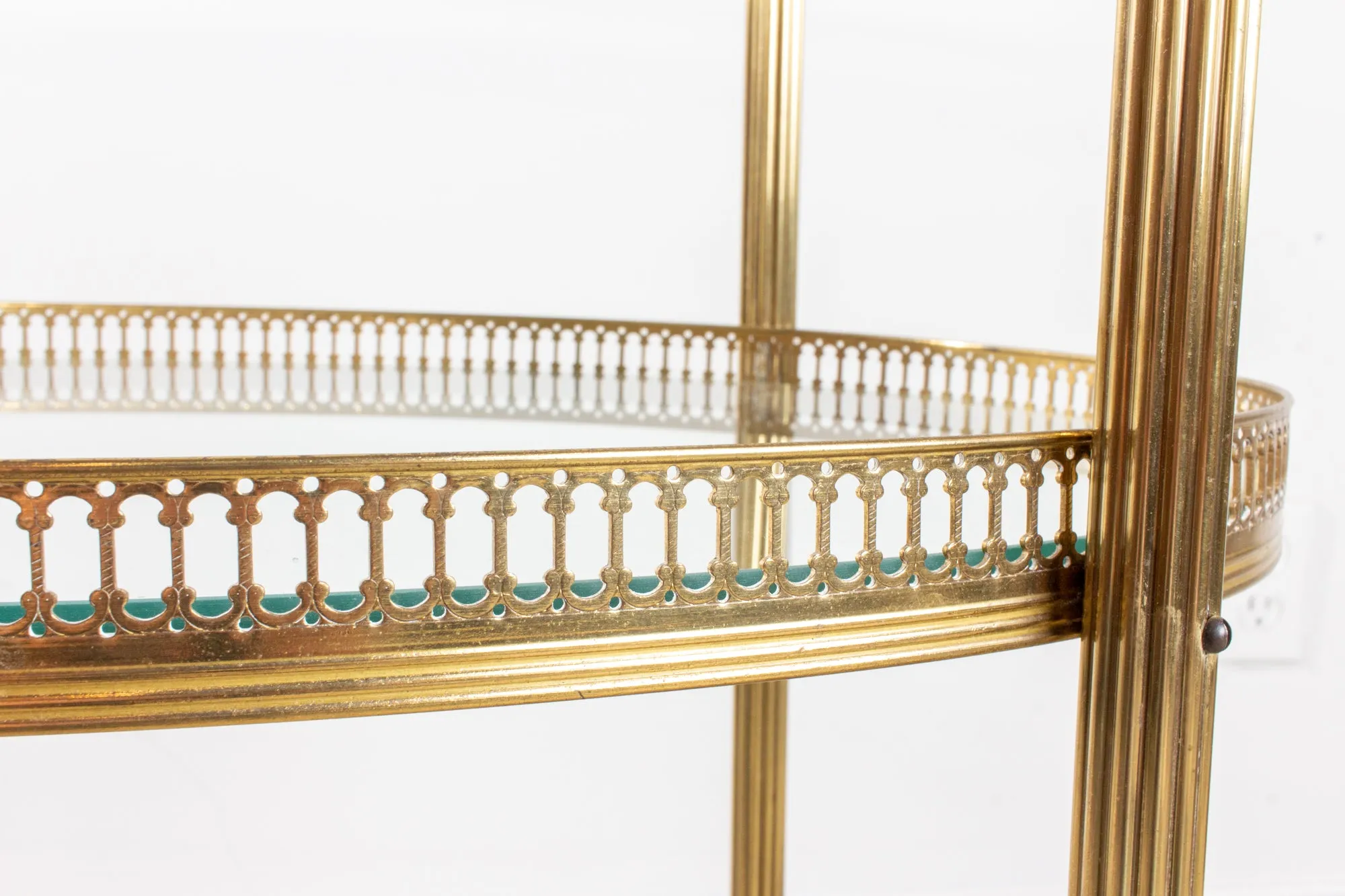 Mid-Century French Brass & Glass Oval Bar Cart with Removable Top Tray