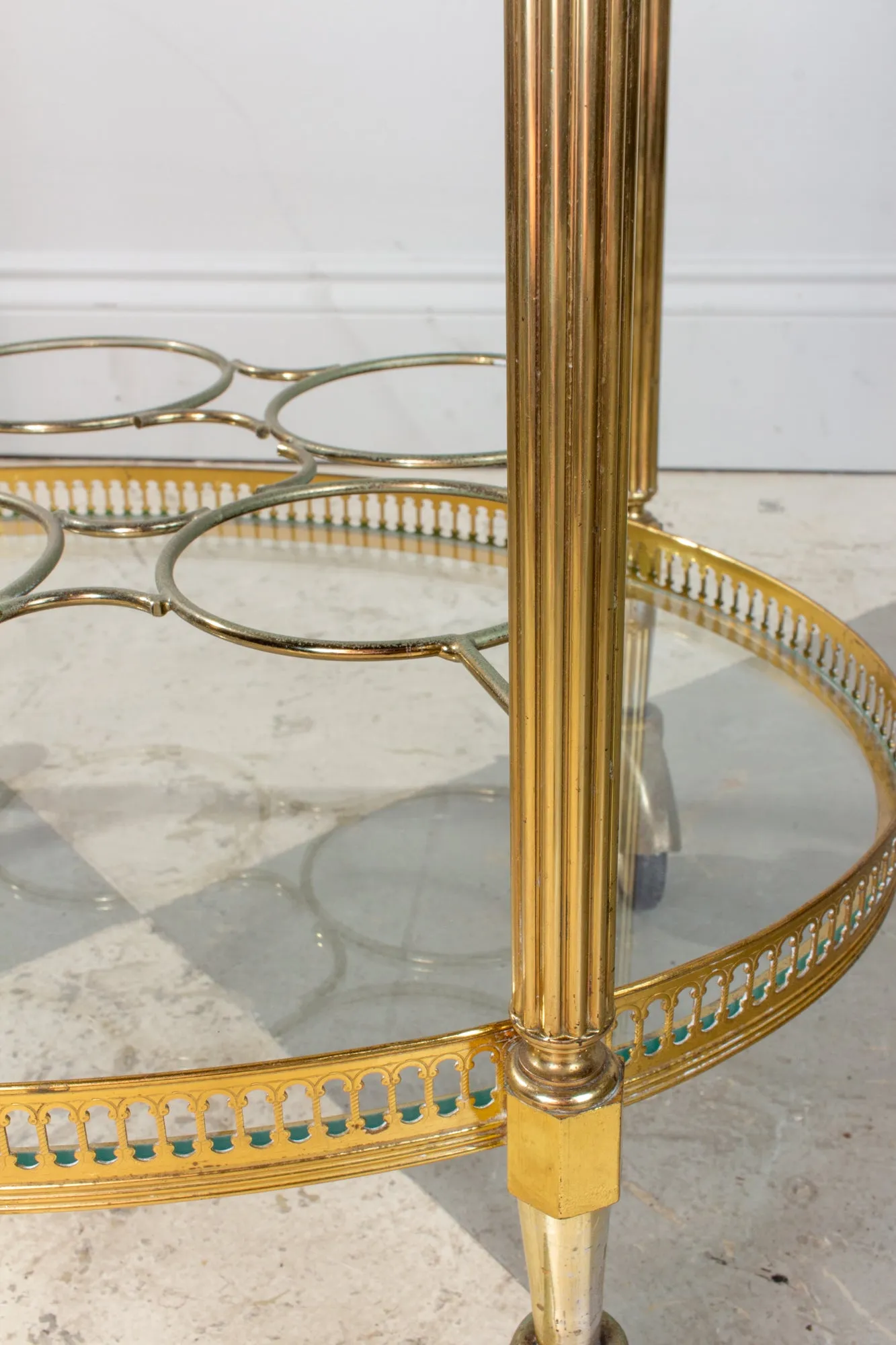 Mid-Century French Brass & Glass Oval Bar Cart with Removable Top Tray