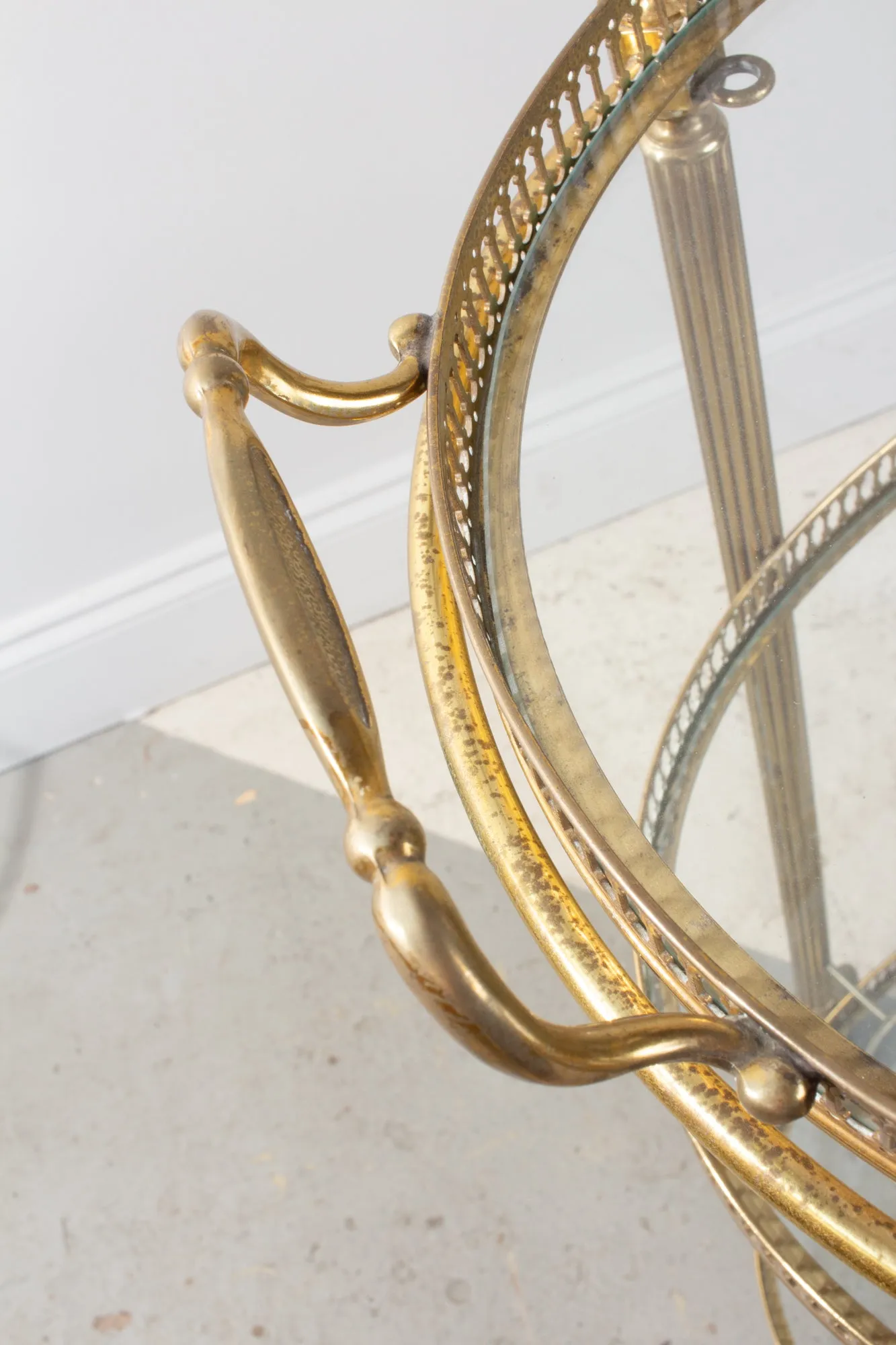 Mid-Century French Brass & Glass Oval Bar Cart with Removable Top Tray