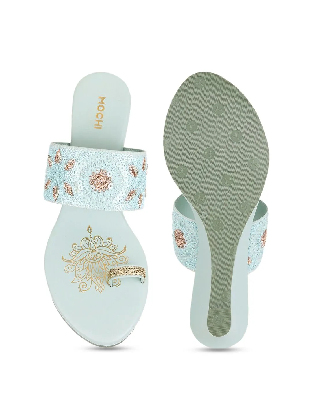 Mochi Ethnic Embellished One Toe Wedges