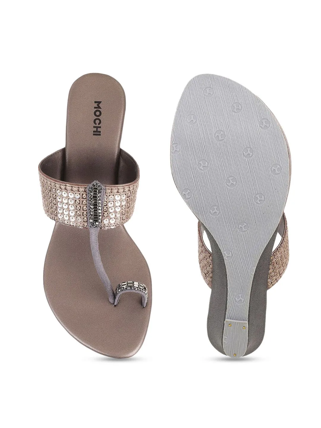 Mochi Ethnic Embellished One Toe Wedges