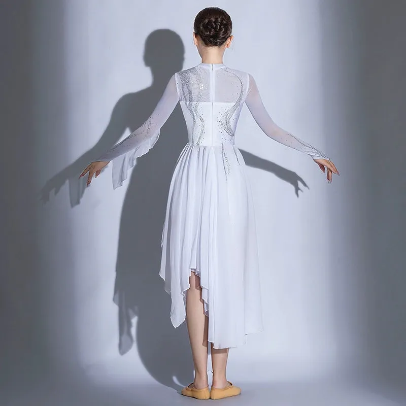 Modern Ballet Dance Dresses for Women Girls Elegant White Modern Ballet Dance Costumes Opening Dance Song Accompaniment Skirt