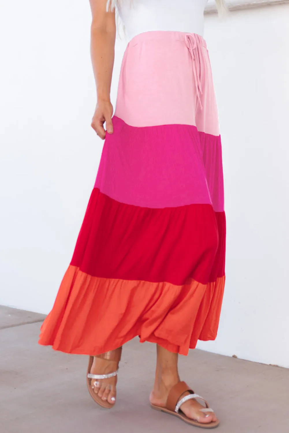 Multicolor Frill Tiered Colorblock A-line Sundress