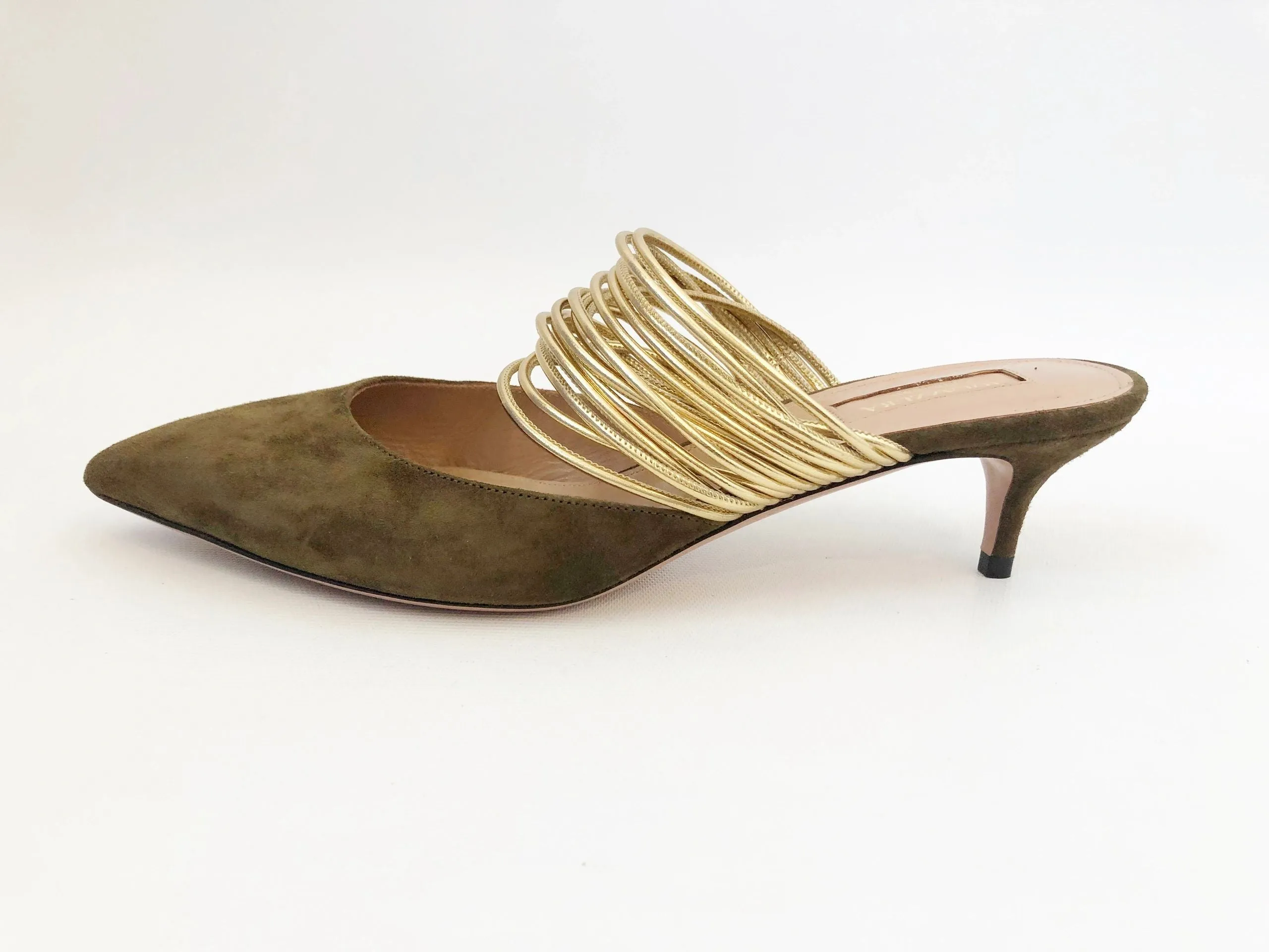 NEW Aquazzura Suede Rendezvous Mules Size 38 It (8 Us)