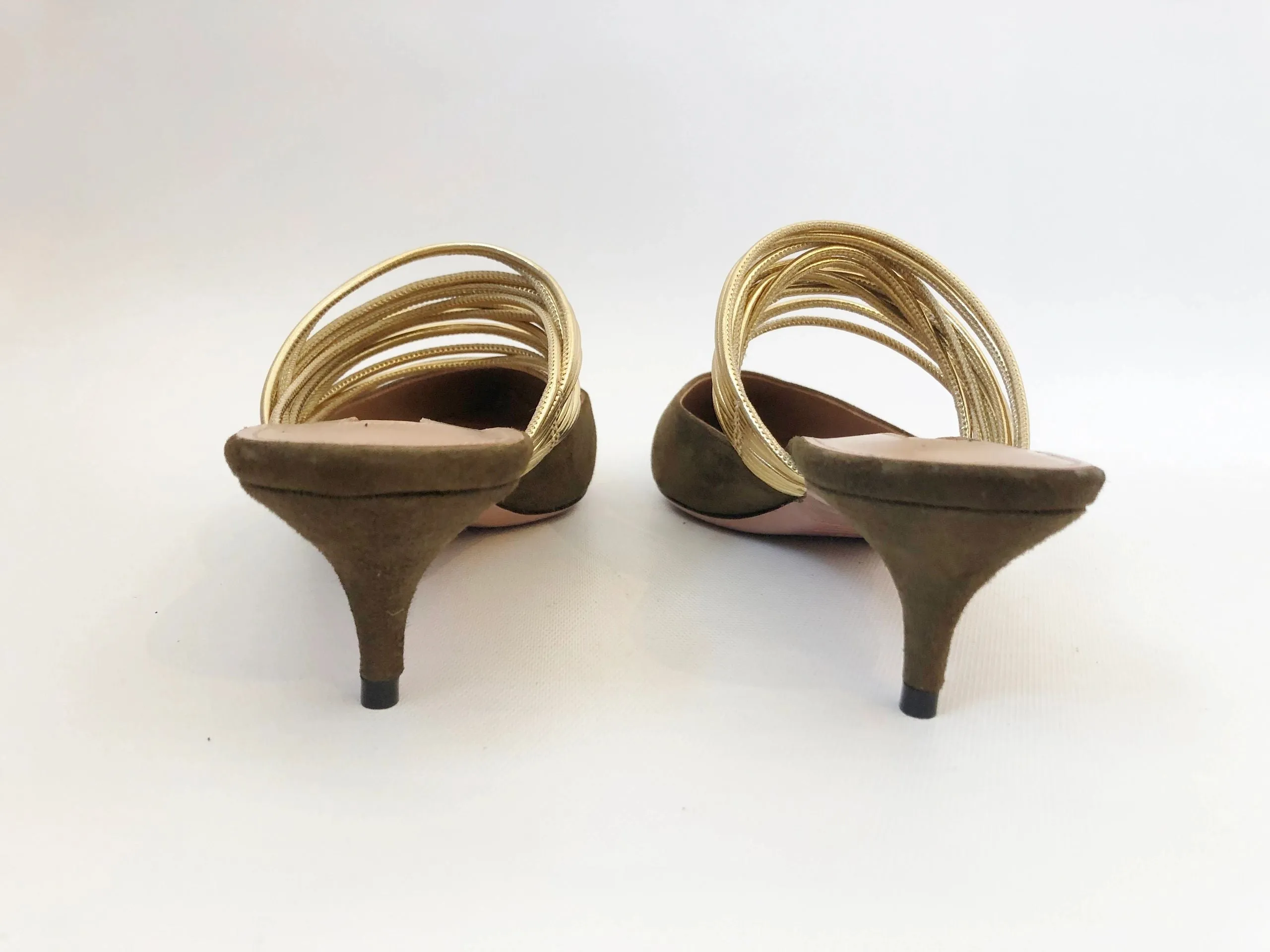NEW Aquazzura Suede Rendezvous Mules Size 38 It (8 Us)