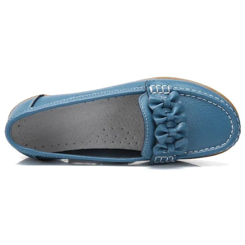 New Women's Flats – Genuine Leather Soft Boat Shoes, Non-Slip Sturdy Sole, Comfortable Loafers, Available in Big Sizes