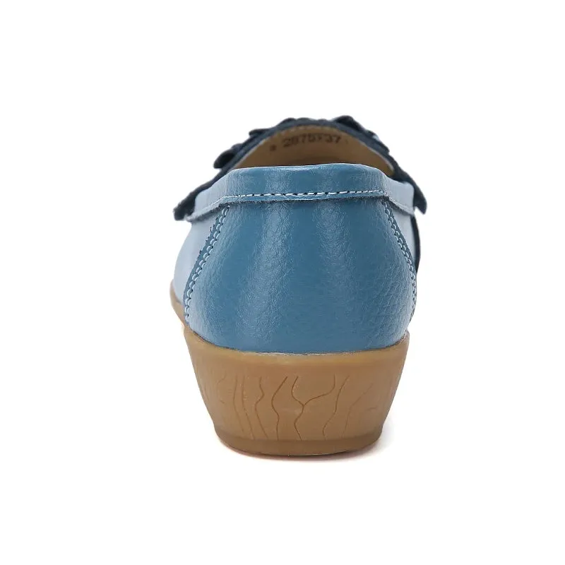 New Women's Flats – Genuine Leather Soft Boat Shoes, Non-Slip Sturdy Sole, Comfortable Loafers, Available in Big Sizes