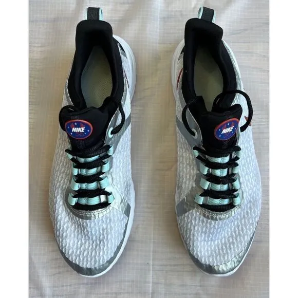 Nike Youth Renew Running Sneaker Rival White Silver Shoe Red Swoosh Size 7