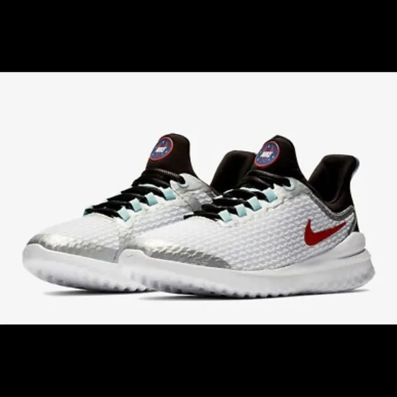 Nike Youth Renew Running Sneaker Rival White Silver Shoe Red Swoosh Size 7