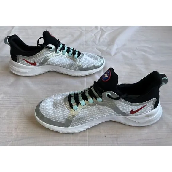 Nike Youth Renew Running Sneaker Rival White Silver Shoe Red Swoosh Size 7