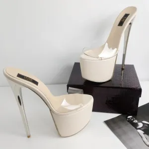 Nude Transparent High Heel Mules