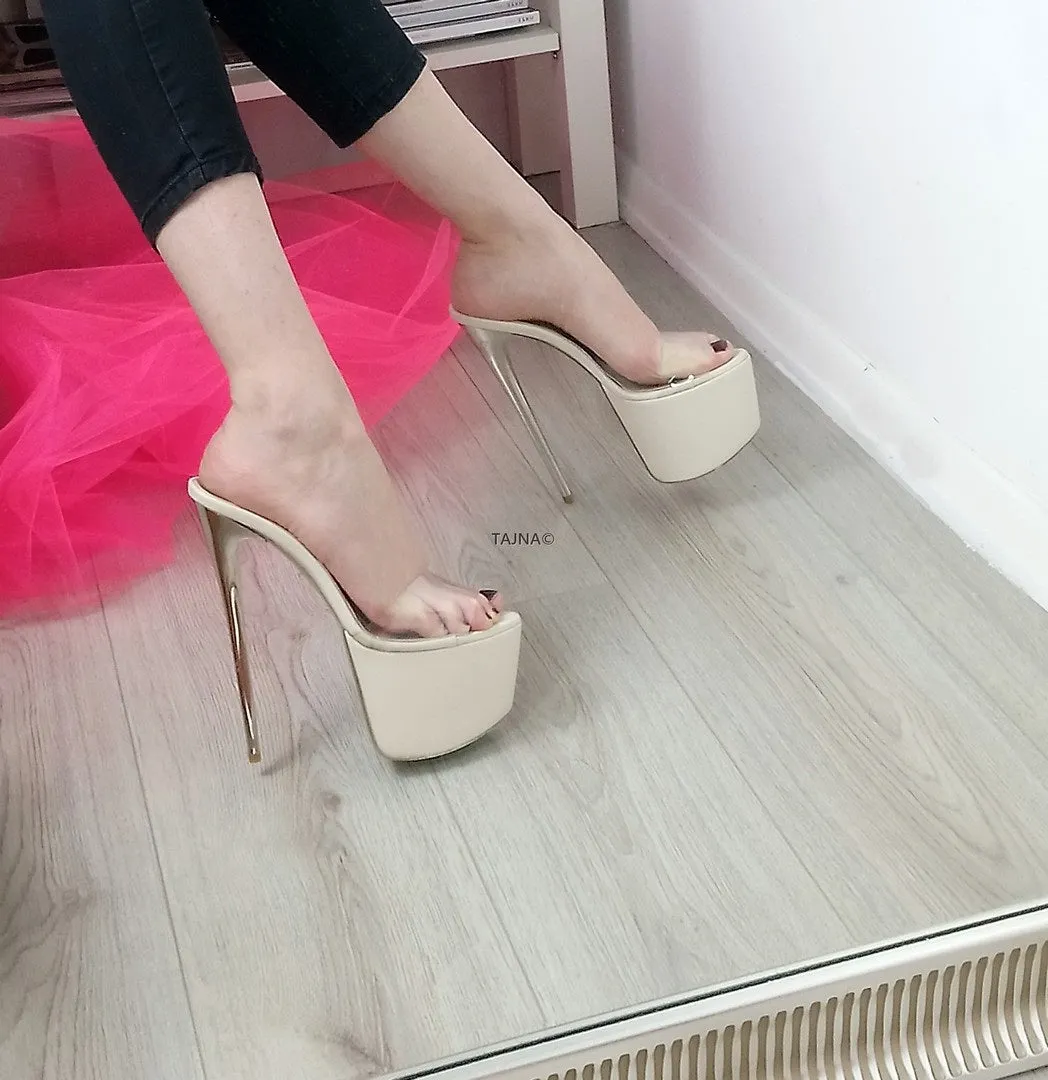 Nude Transparent High Heel Mules