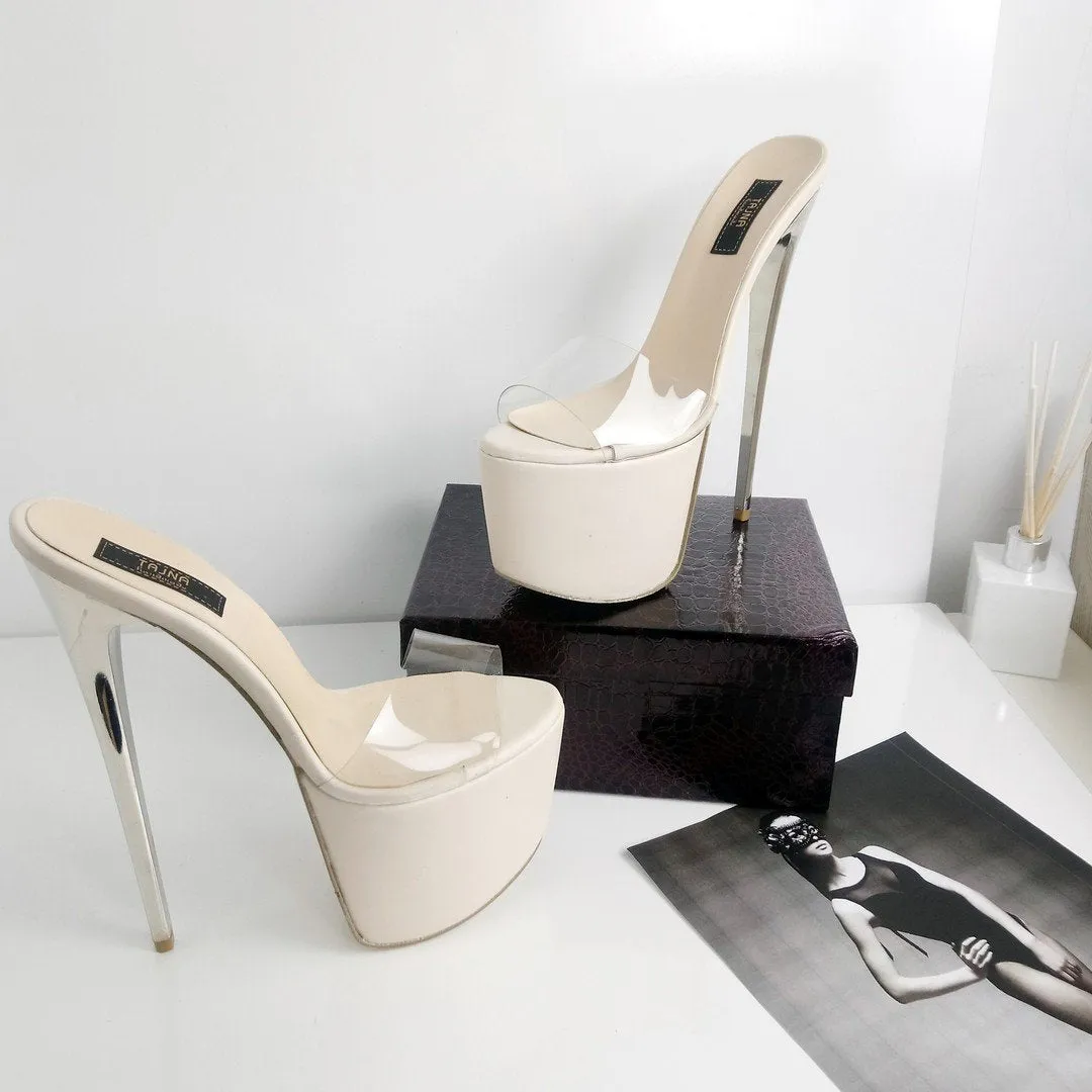 Nude Transparent High Heel Mules