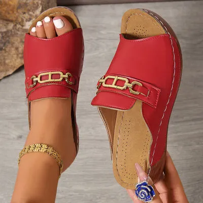 Open Toe Sandals with Metal Chain Decor