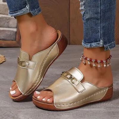Open Toe Sandals with Metal Chain Decor