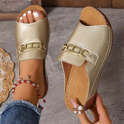 Open Toe Sandals with Metal Chain Decor