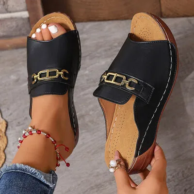 Open Toe Sandals with Metal Chain Decor