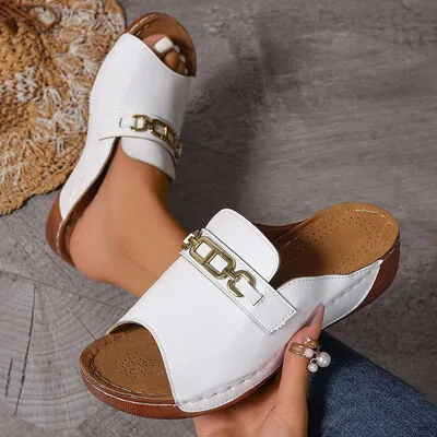 Open Toe Sandals with Metal Chain Decor