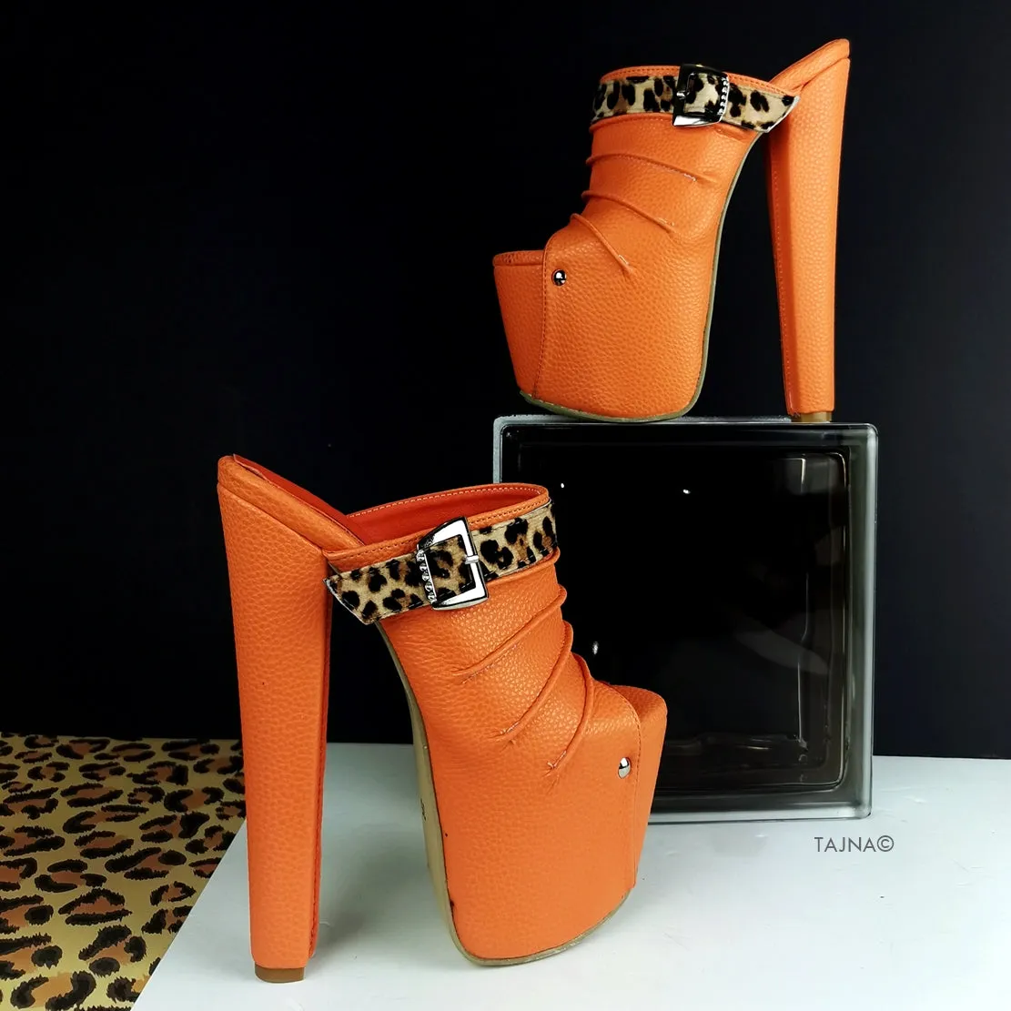 Orange Leopard Detail Platform Mules