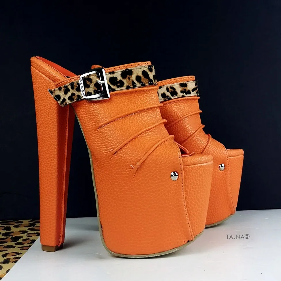 Orange Leopard Detail Platform Mules
