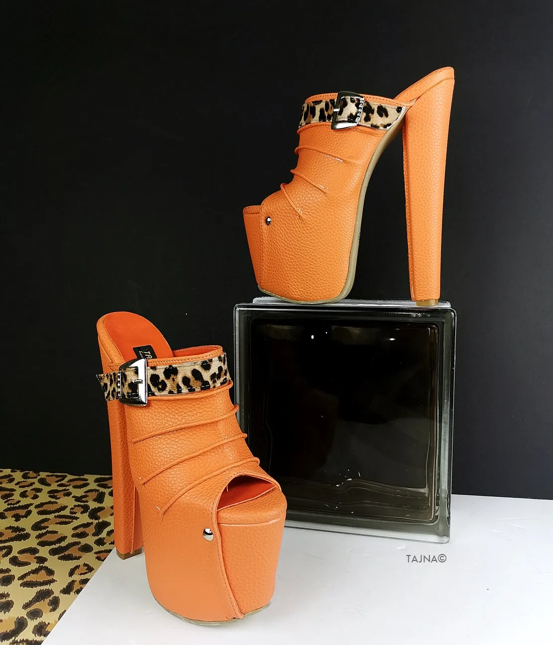 Orange Leopard Detail Platform Mules