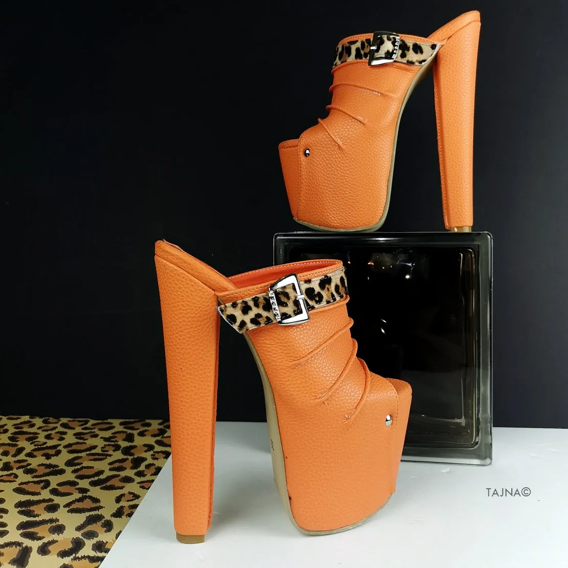 Orange Leopard Detail Platform Mules