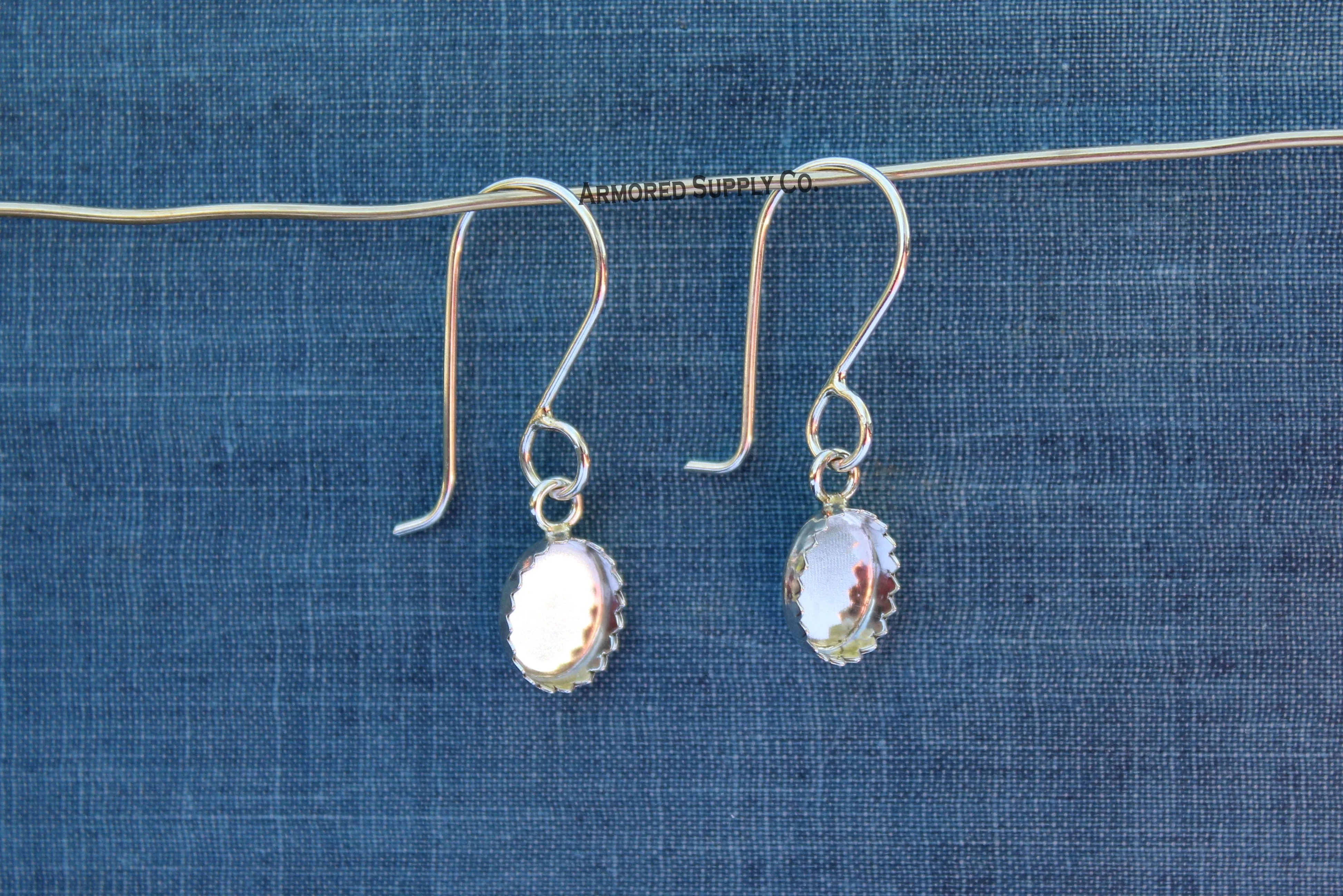 Oval Serrated Bezel Cup French Wire Earring Blanks