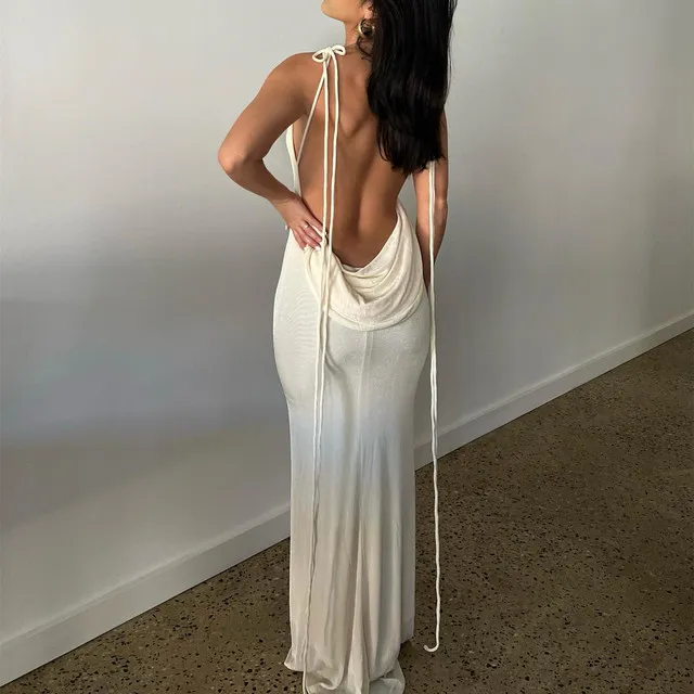 Pavlina Draped Tie-Back Halter Bodycon Maxi Dress