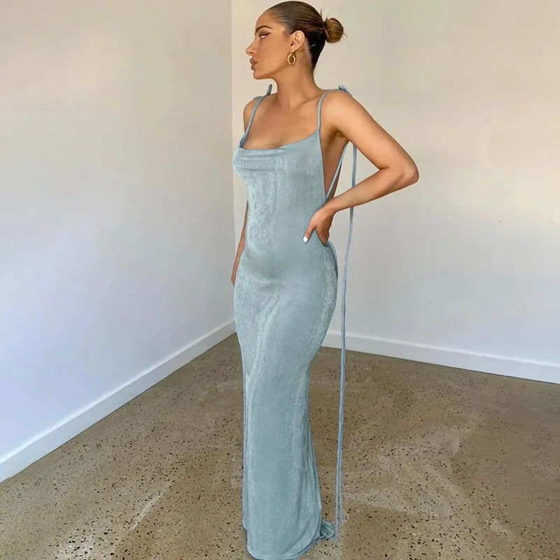 Pavlina Draped Tie-Back Halter Bodycon Maxi Dress