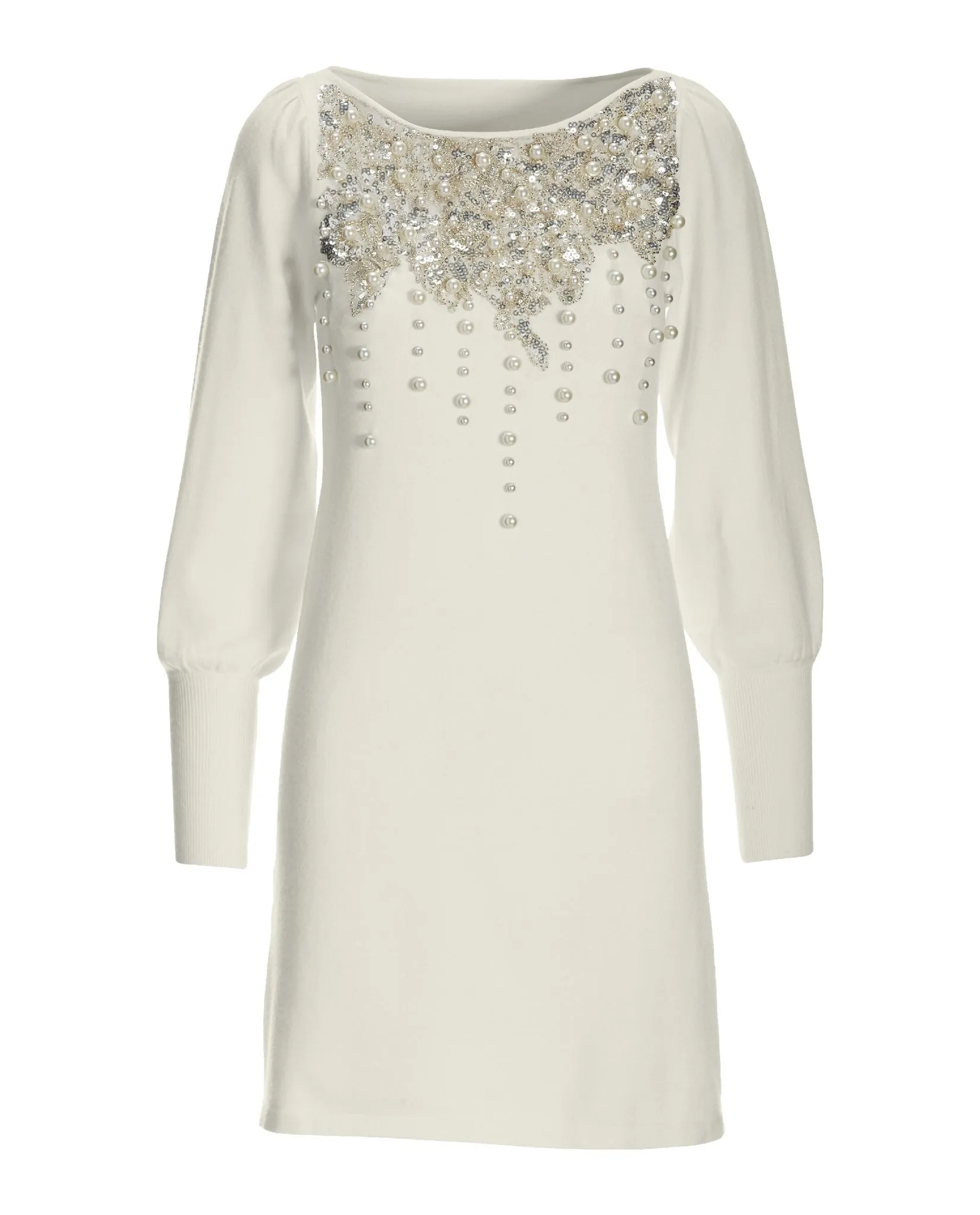 Pearl Embellished Sweater Dress Off White