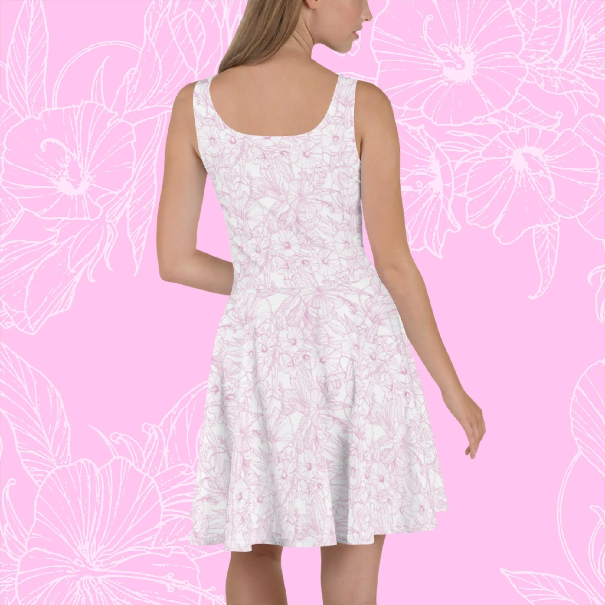 Pink Hibiscus Skater Dress