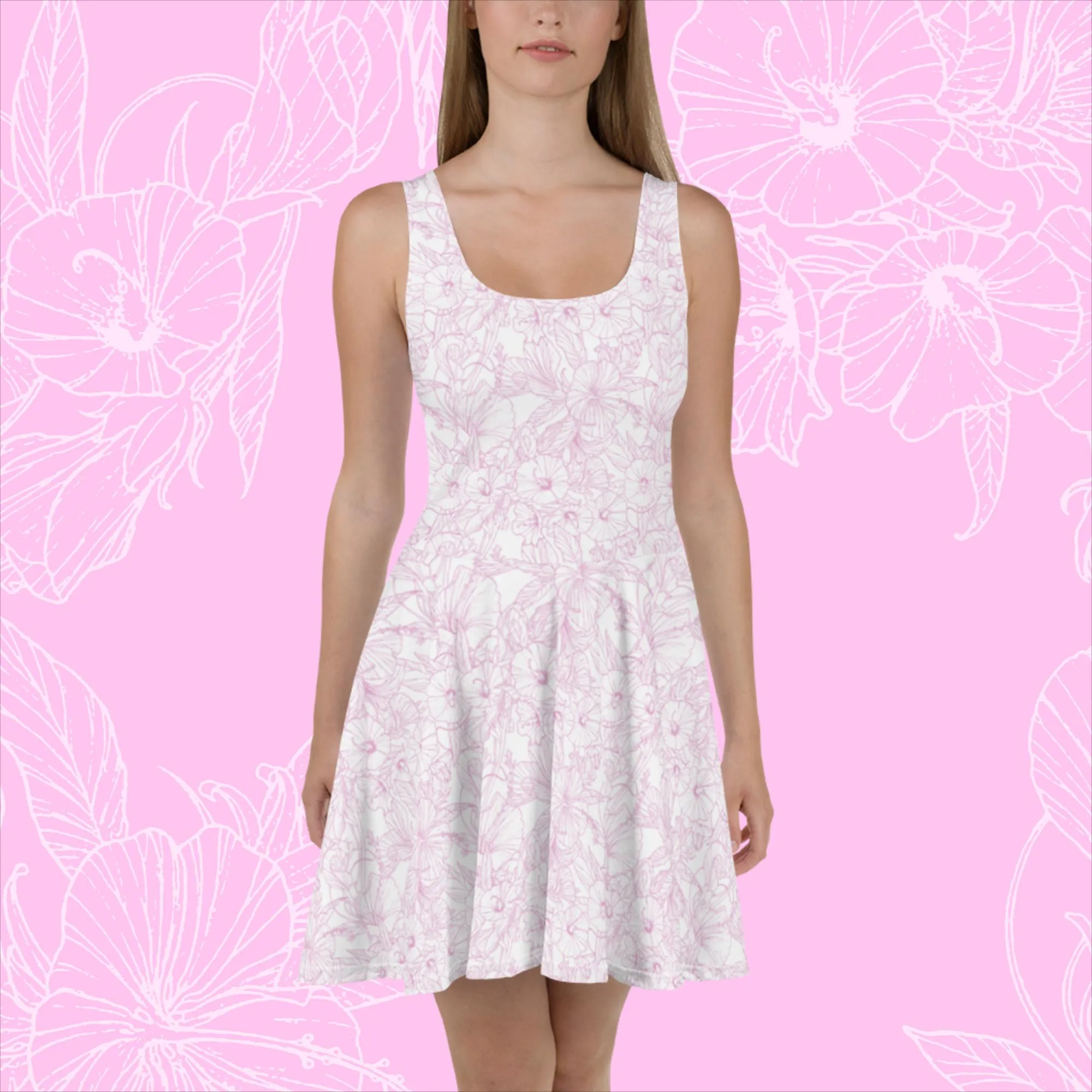 Pink Hibiscus Skater Dress