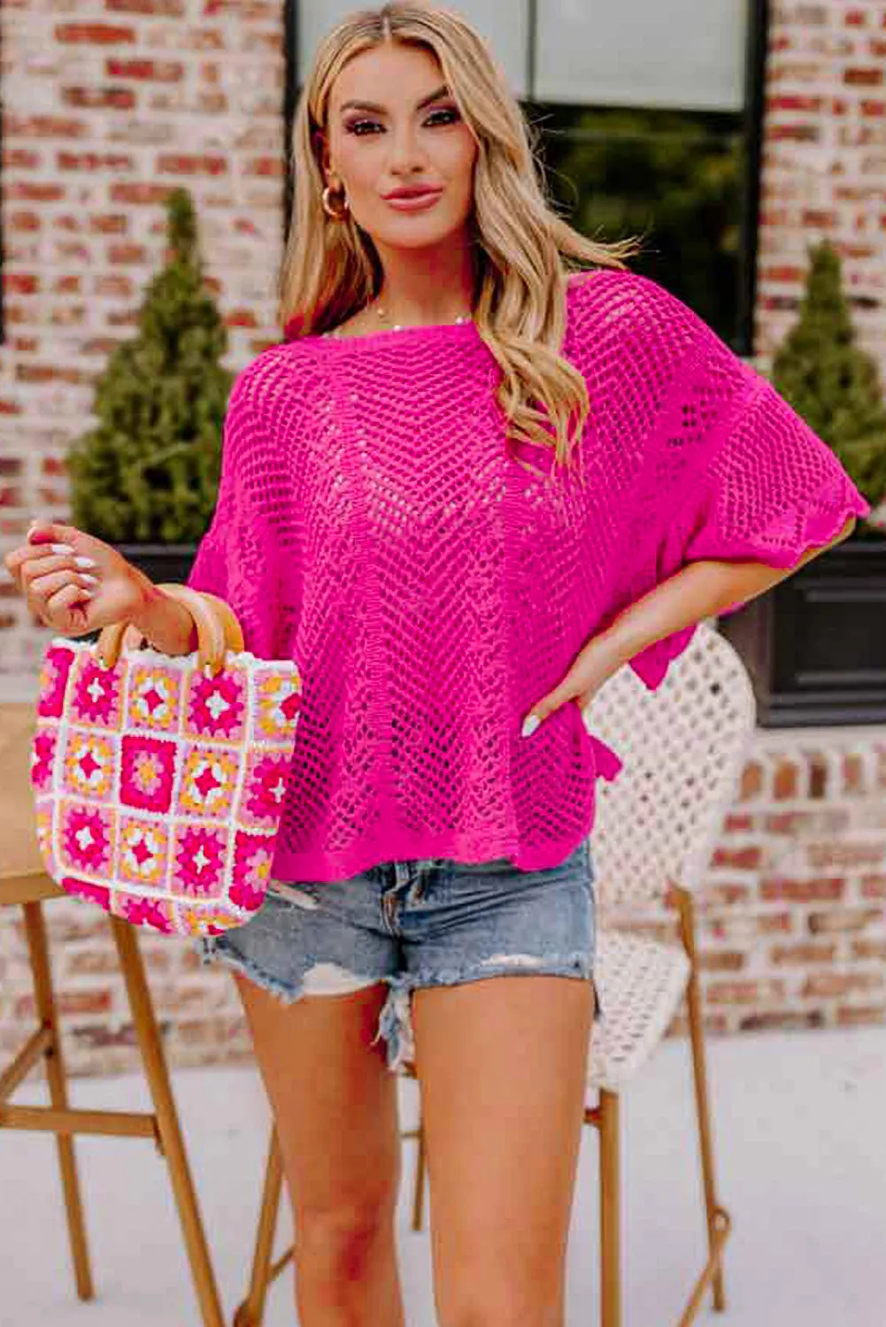 Pink Knit Scallop Edge Top